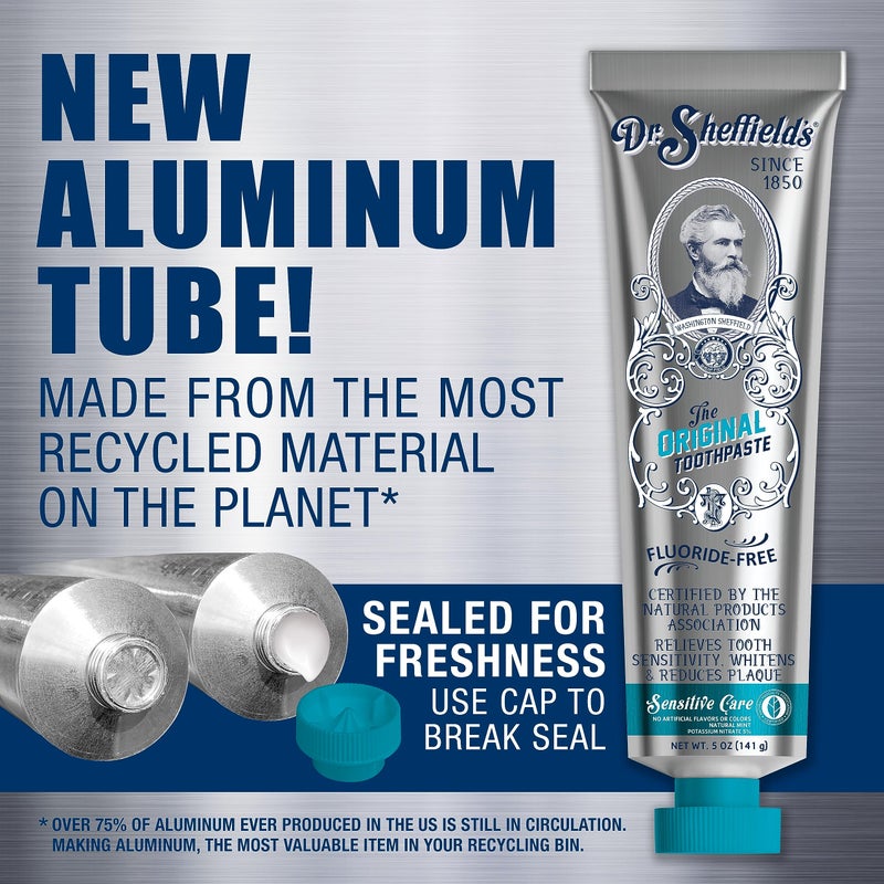 Dr. Sheffield's Dr. Sheffieldâ€™s Certified Natural Toothpaste (Sensitive) - Fluoride Free Toothpaste/SLS Free, Antiplaque & Whitening (2 Pack) - Image 3